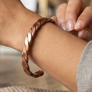 Vintage Solid Copper Twisted Cuff Bracelet Artisan Hammered Rope Design Size 7”